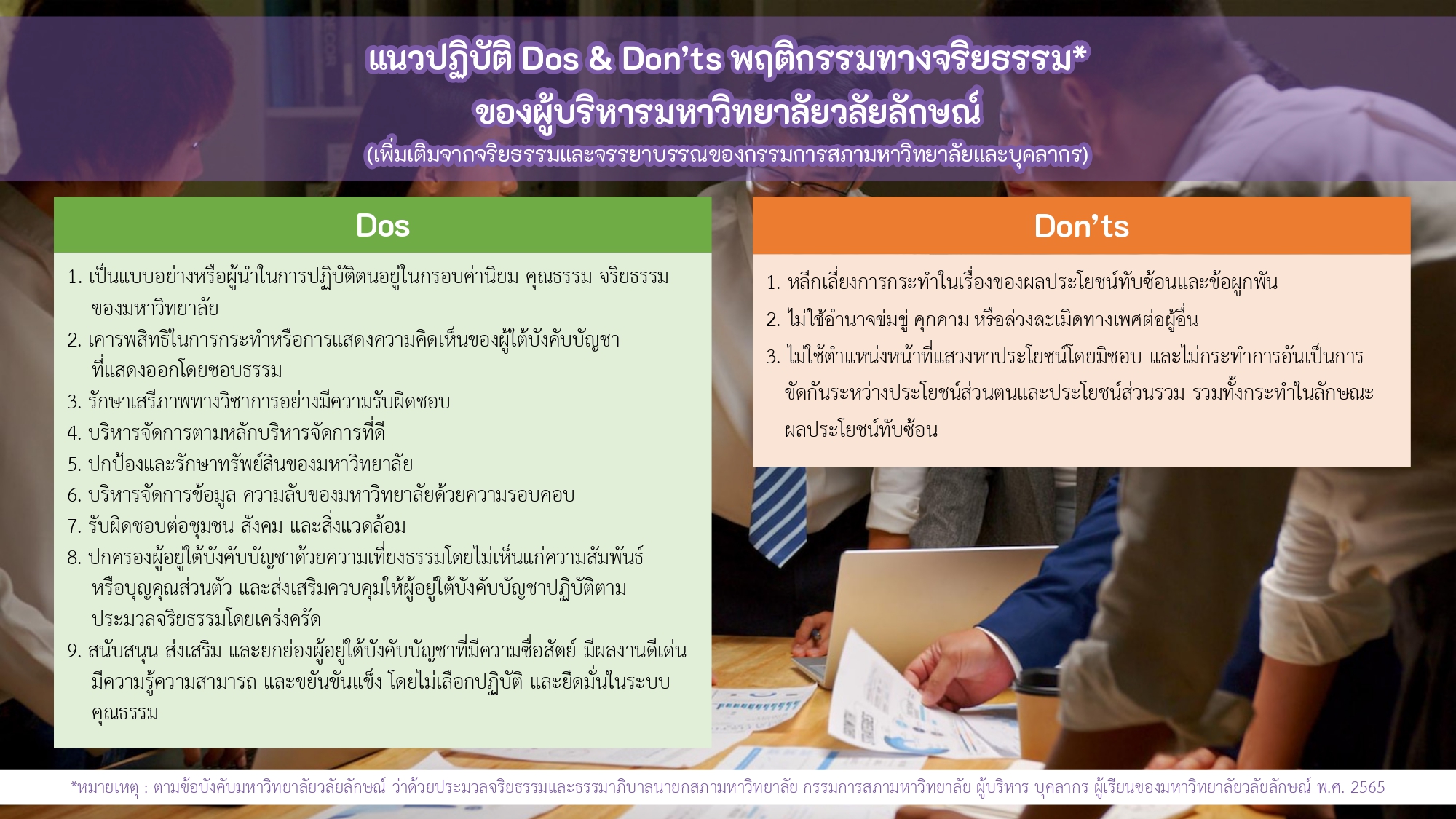 แนวปฏิบัติ Dos & Don’ts | สำนักงานสภามหาวิทยาลัยวลัยลักษณ์