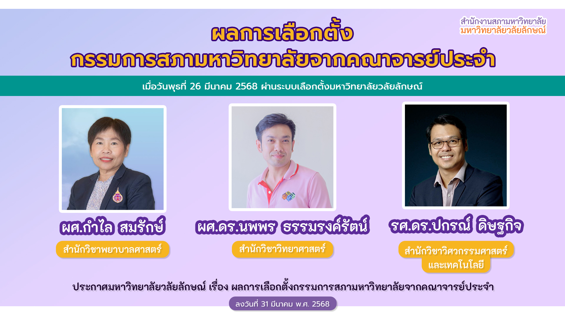 ผลการเลือกตั้งกรรมการสภาฯ จากคณาจารย์ประจำ